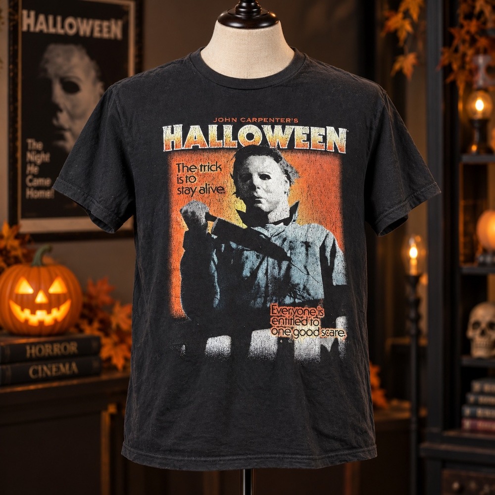 John Carpenter Halloween Michael Myers Graphic T-Shirt Mens Large Black Horror